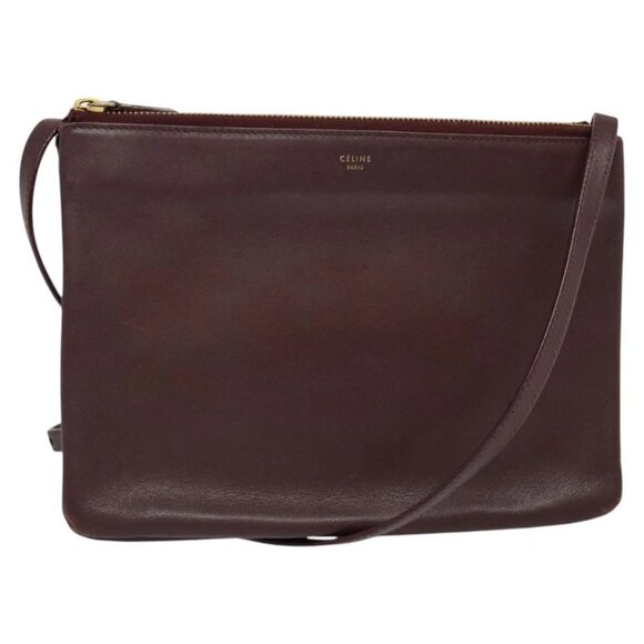 CELINE Trio Shoulder Bag Leather Bordeaux Gold